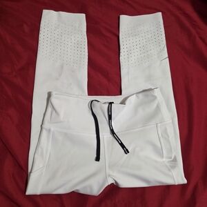 Nike White Dri-FIT Athletic Leggings with Black Drawstring